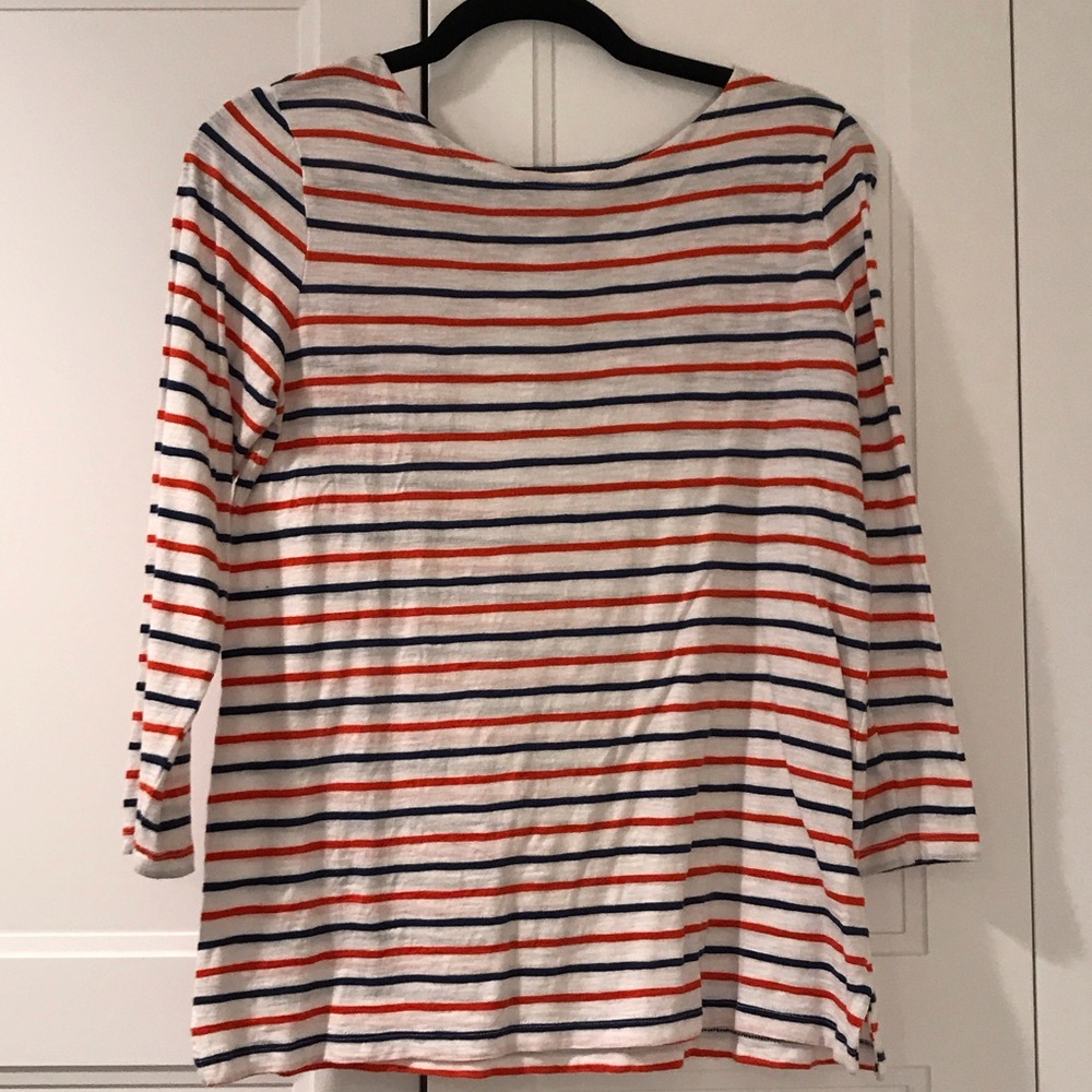 Old Navy White Long Sleeve Tee with Red and Navy Stripes
